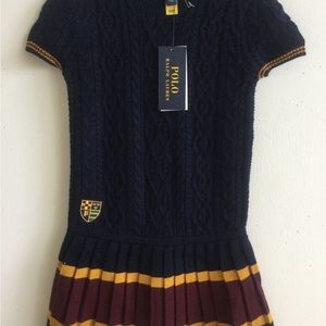 POLO RALPH LAUREN TODDLER GIRL CABLE KNIT SWEATER DRESS DROPPED WAIST NAVY 4 NWT